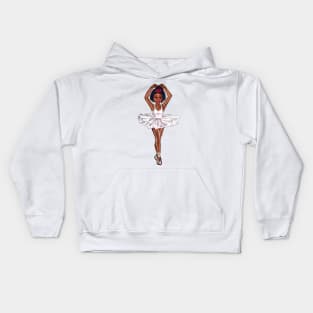 African American ballerina in white tutu and pink rose - anime manga brown skin ballerina Kids Hoodie